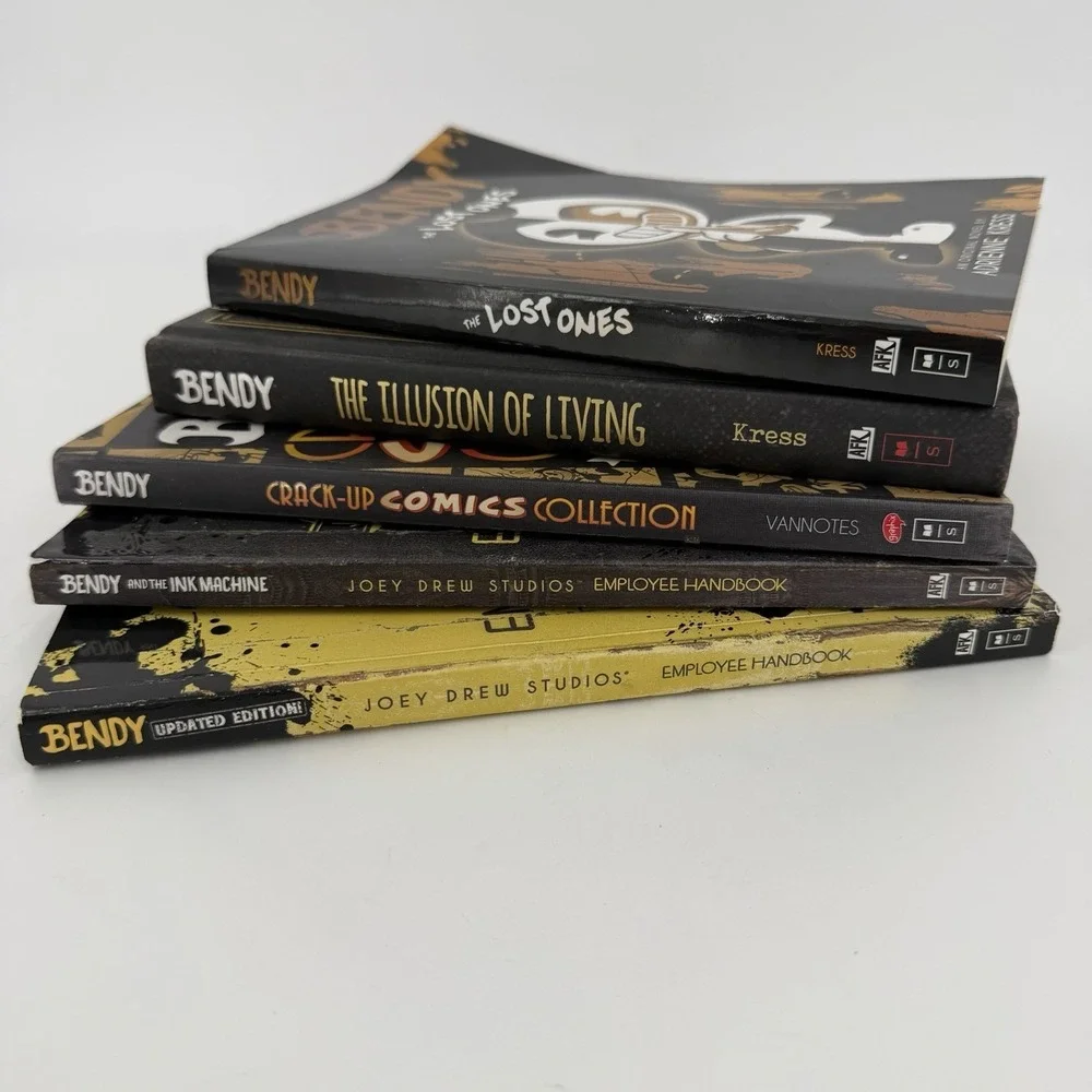 Bendy Books Lot Adrienne Kress Joey Drew Studios Employee Handbook Comic Novels